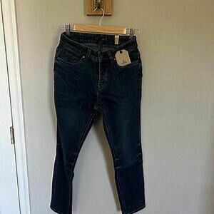 Women's Prana Buxton Jean Deep Blue Mid Rise Button Fly Slim Boyfriend Jean Sz 0